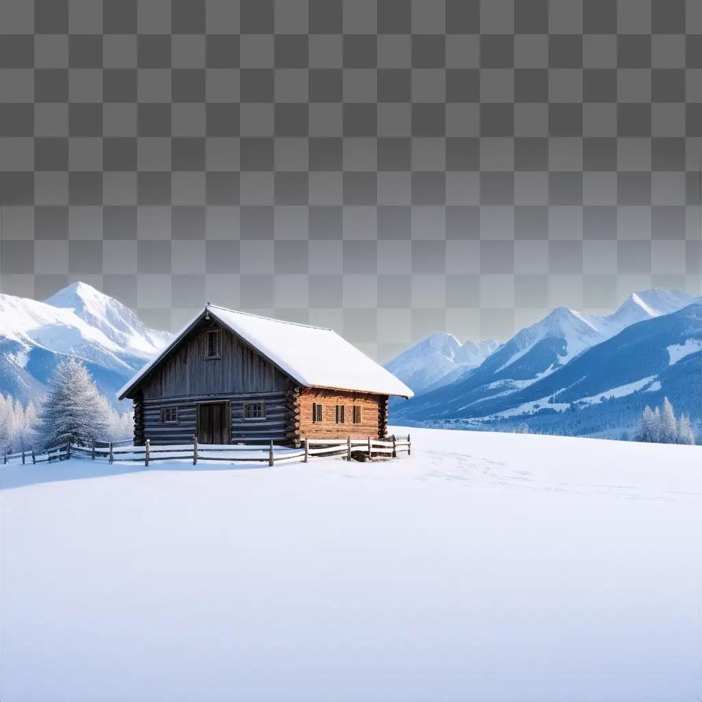 Snow-covered cabin with white paint on its door