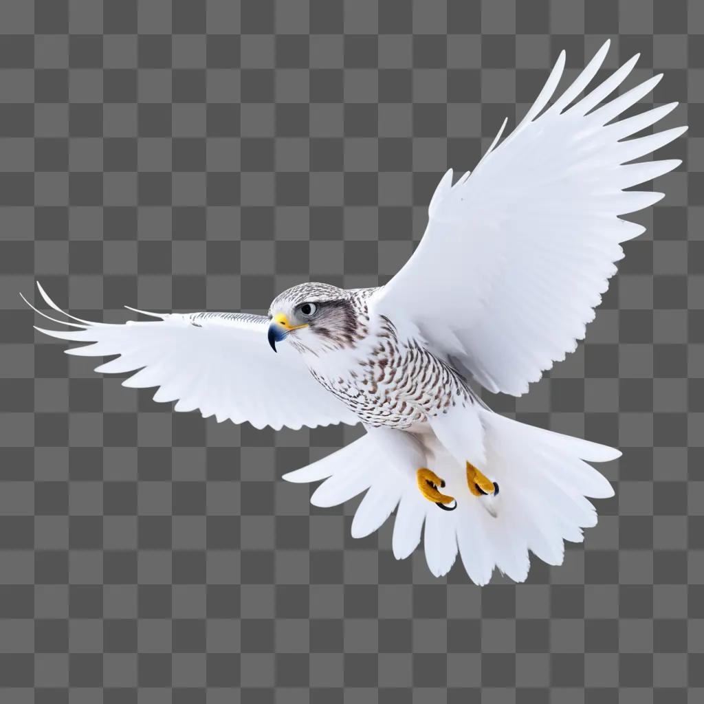 Snow falcon in flight with white wings