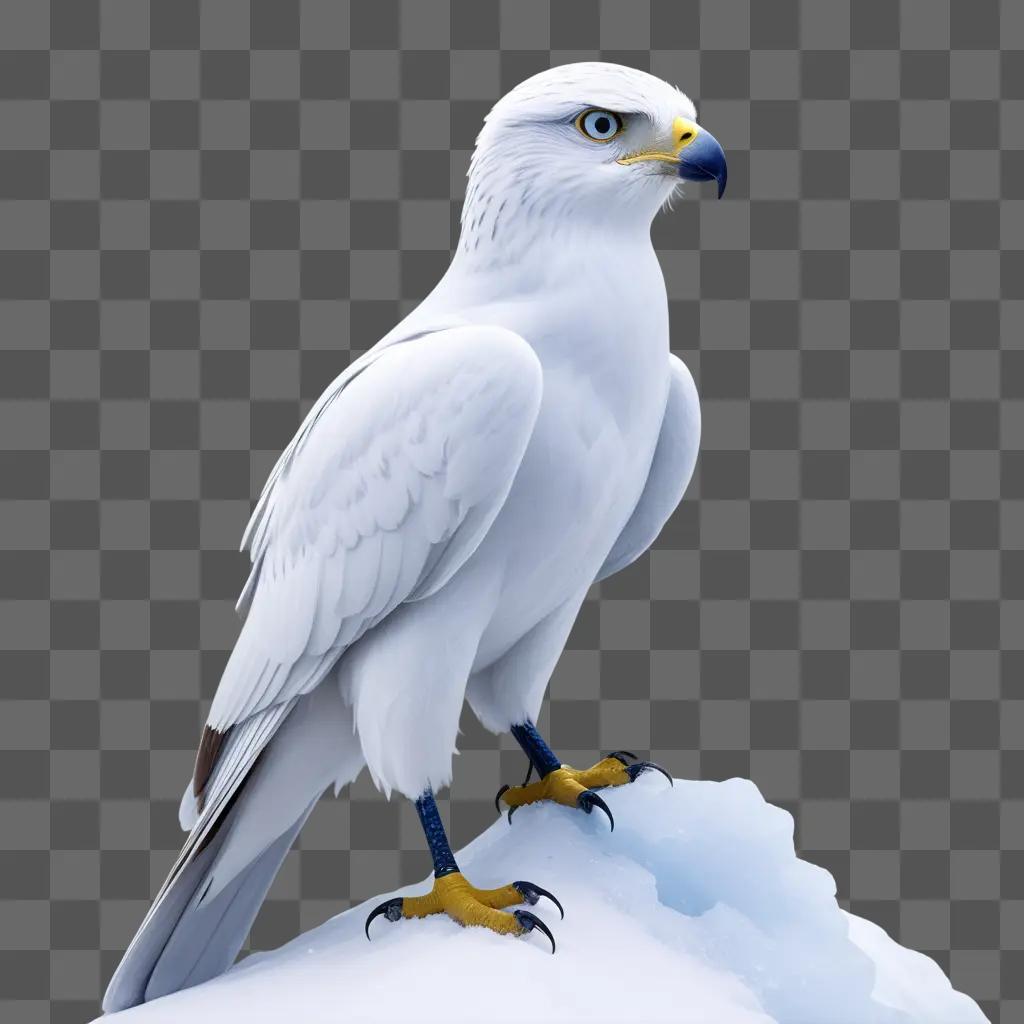 Snow falcon with yellow talons and blue beak