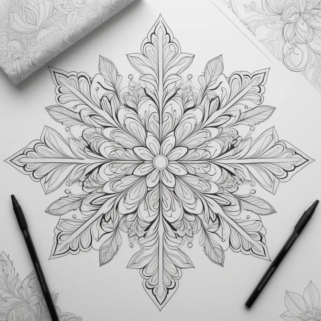 Snowflake Coloring Page with Black and White Design