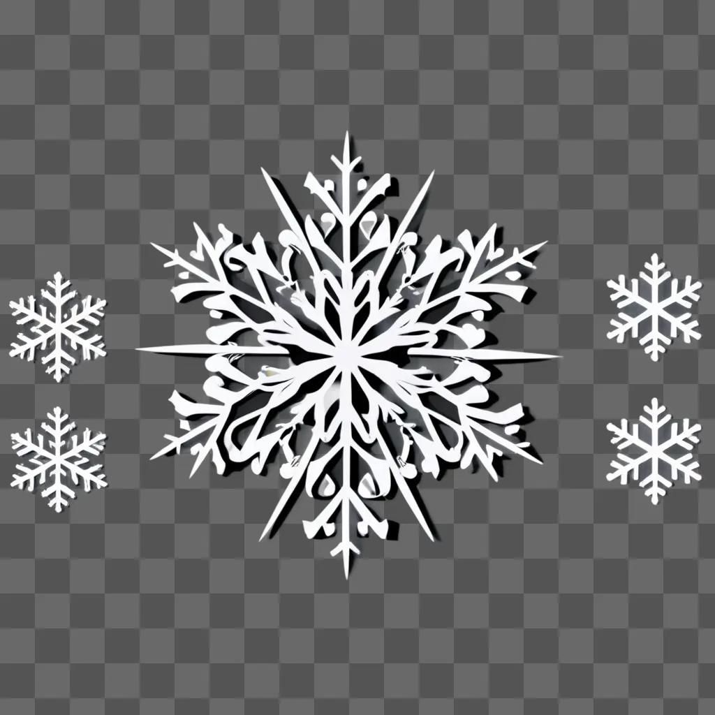 Snowflake clipart in black and white on a grey background