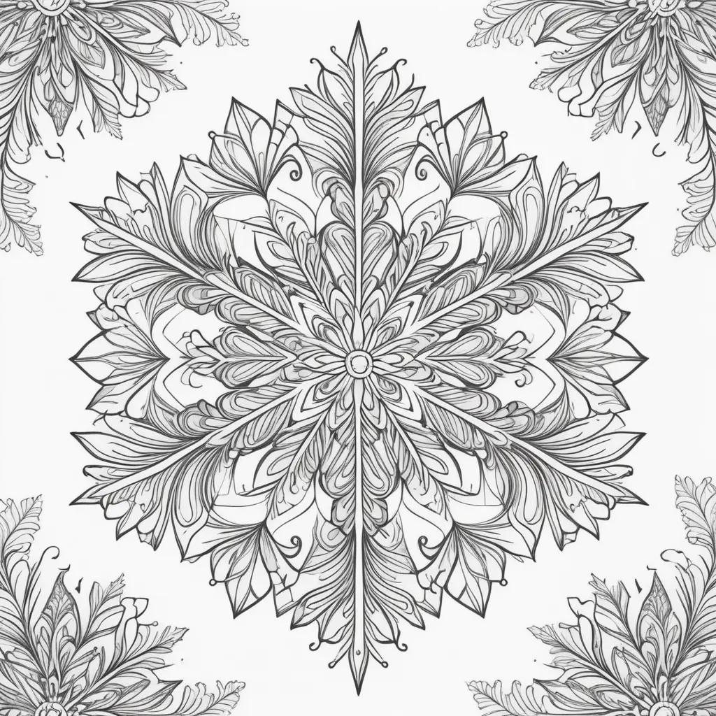 Snowflake coloring page with black and white design