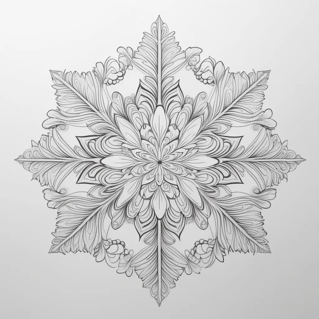 Snowflake coloring page with black and white lines