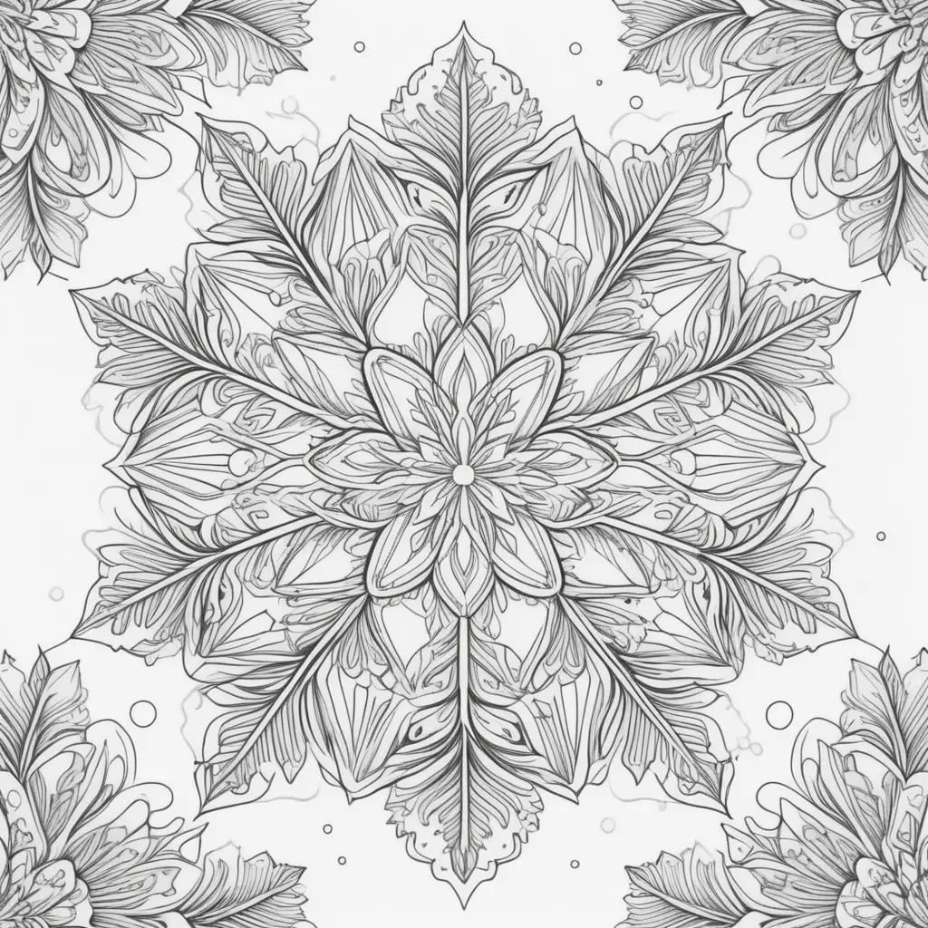 Snowflake coloring page with intricate designs and patterns