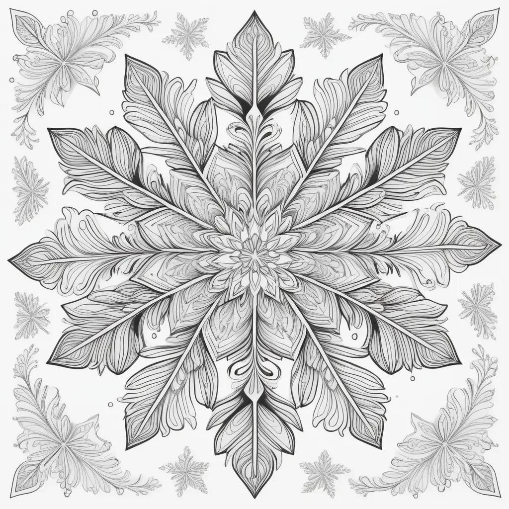 Snowflake coloring page with intricate patterns and lines