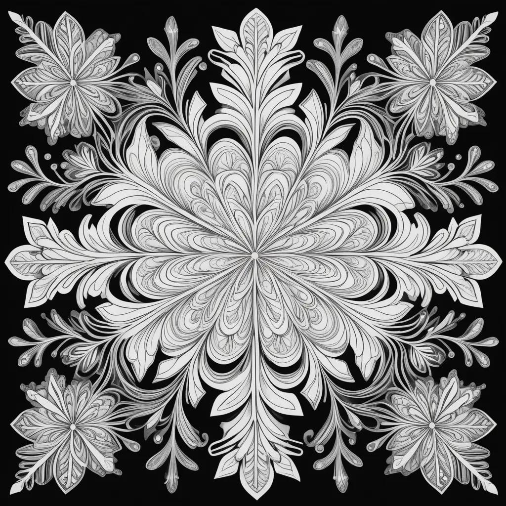 Snowflake coloring pages with black and white design