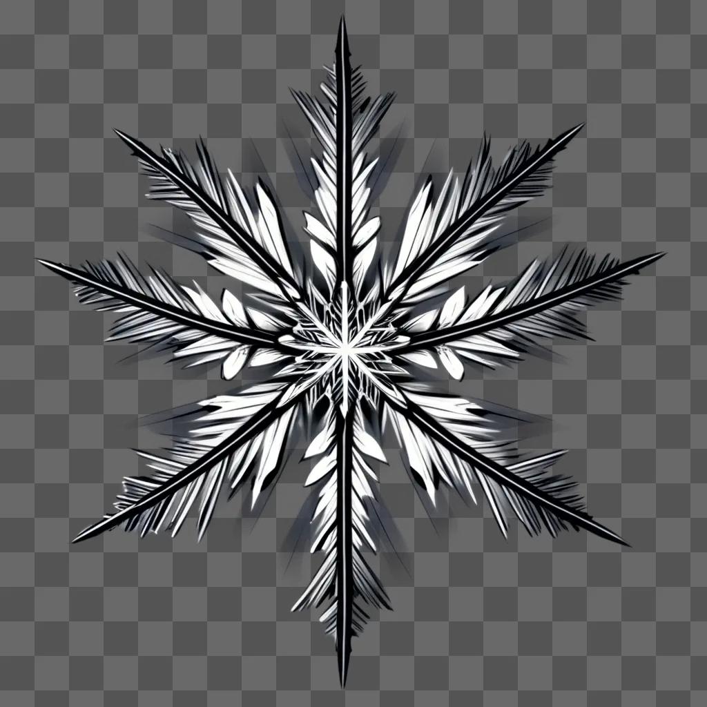 Snowflake with black and white lines in a gray background