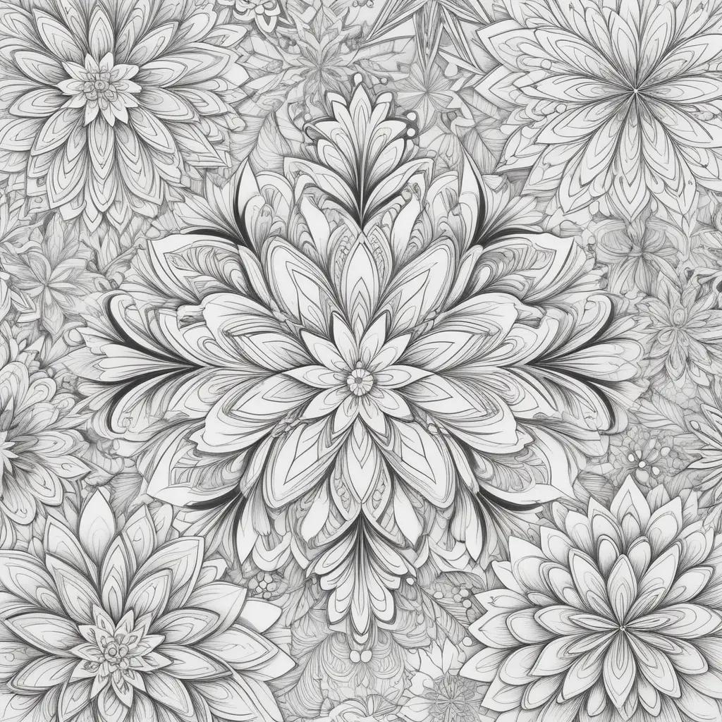 Snowflakes coloring pages: a black and white art piece