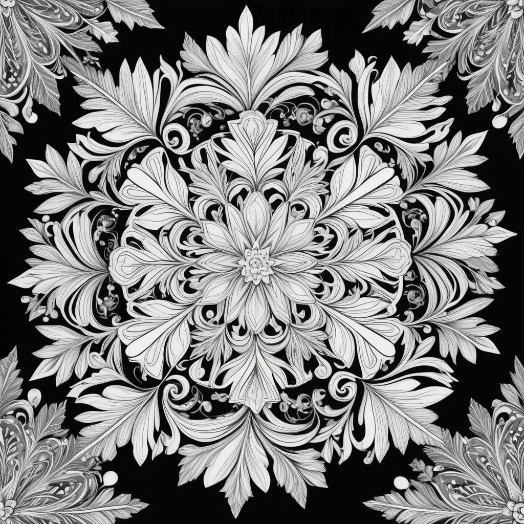 Snowflakes coloring pages with black and white illustrations