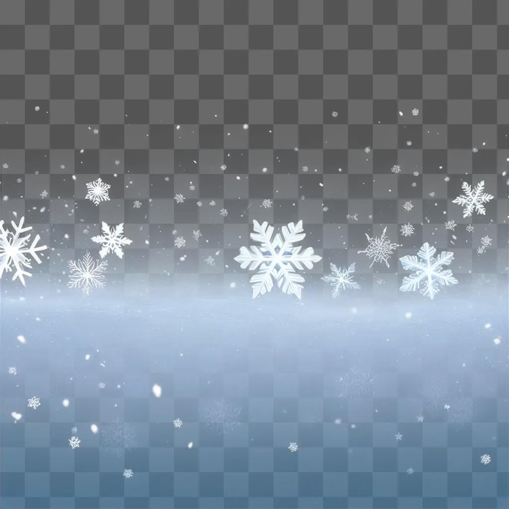 Snowflakes dance on a blue sky background