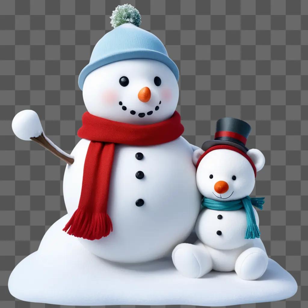 Snowman and bear on a snowy surface with a red scarf