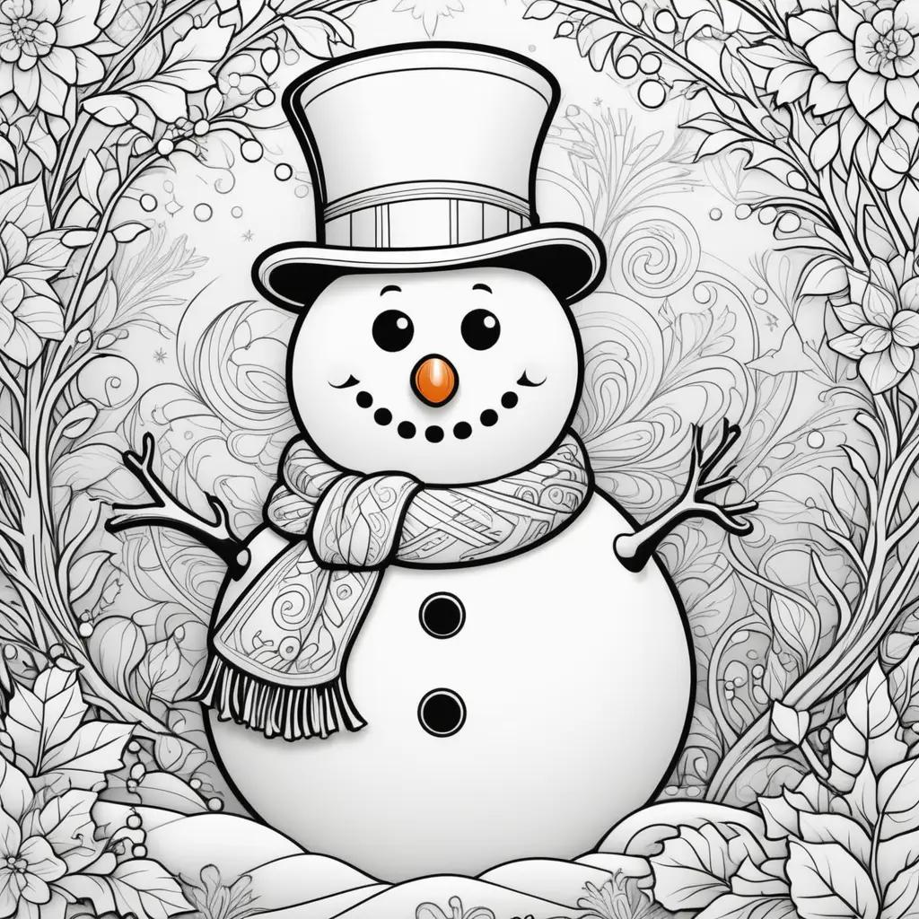 Snowman coloring page with black and white lines