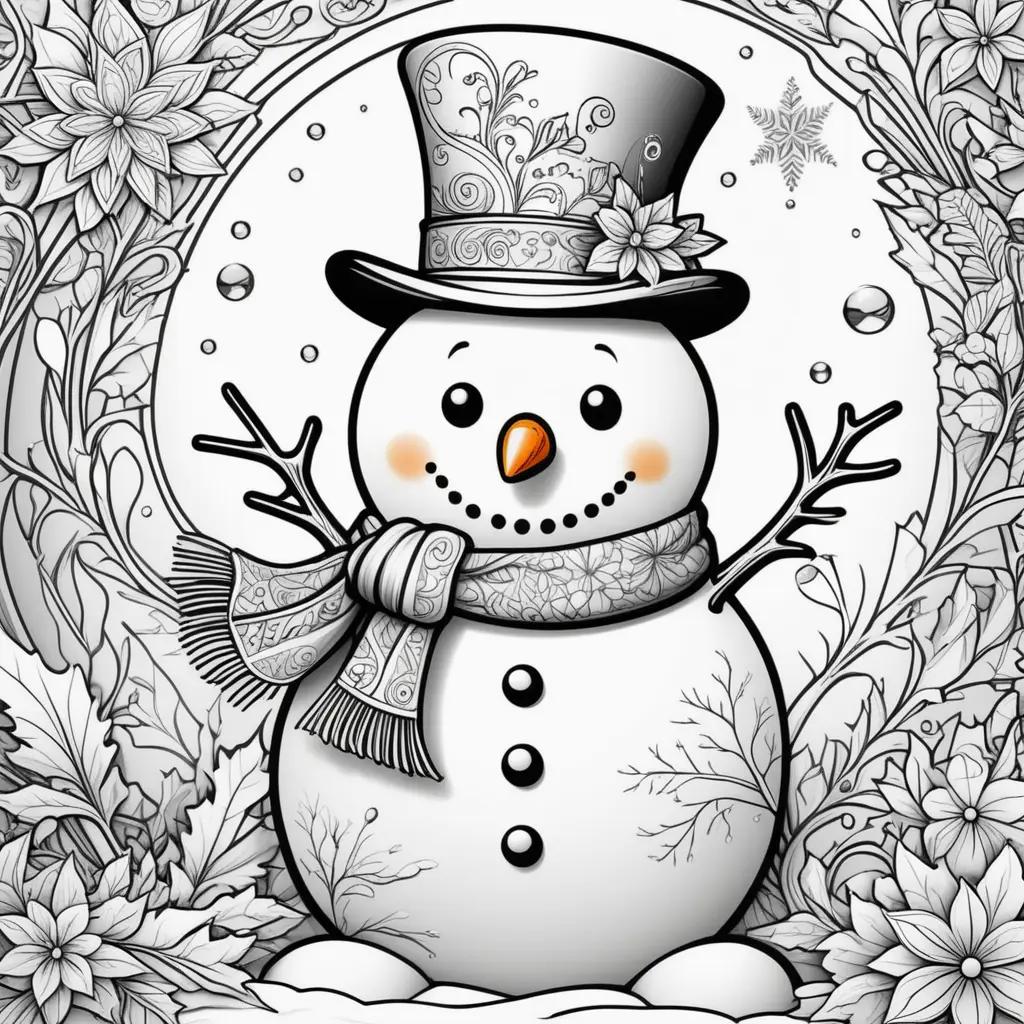 Snowman coloring pages with a star and flower design