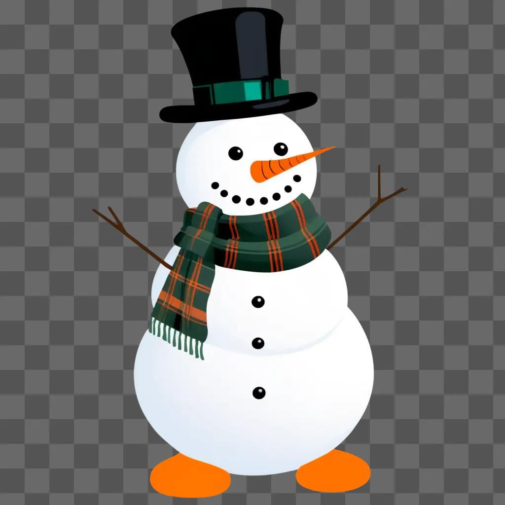 Snowman in a top hat with a black nose