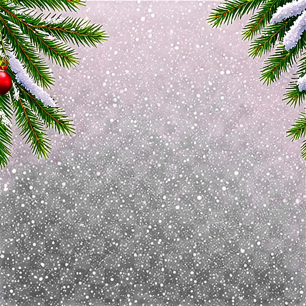 Snowy Christmas background with pine branches and red ball