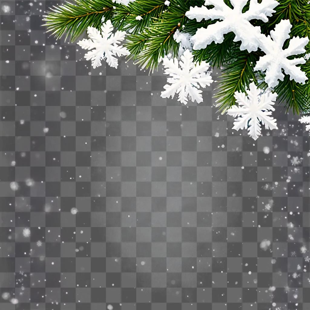 Snowy Christmas background with pine tree and snowflakes