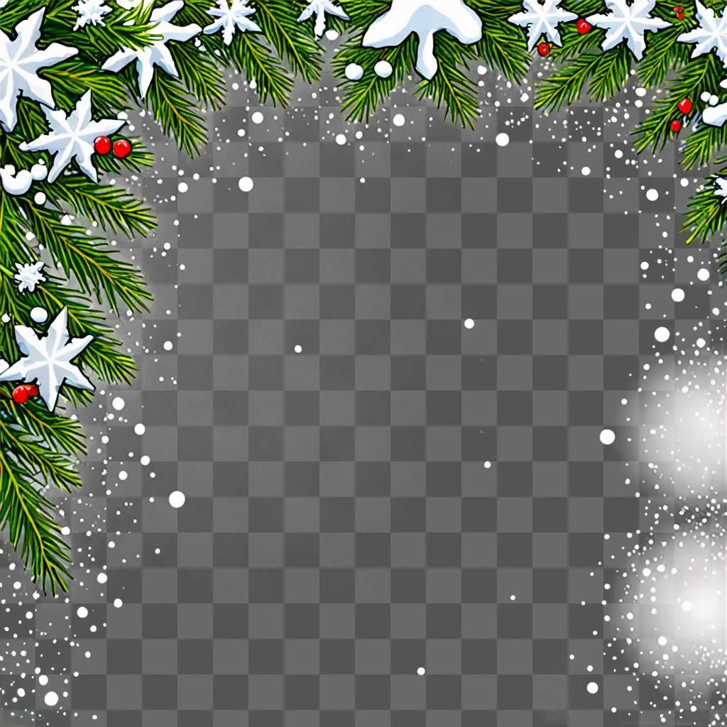 Snowy Christmas background with pine trees and berries