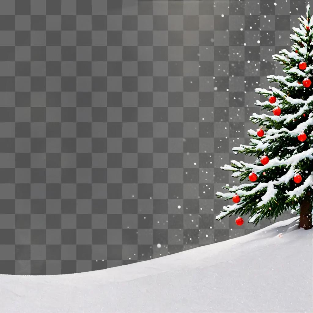 Snowy Christmas background with red balls and a blurred figure