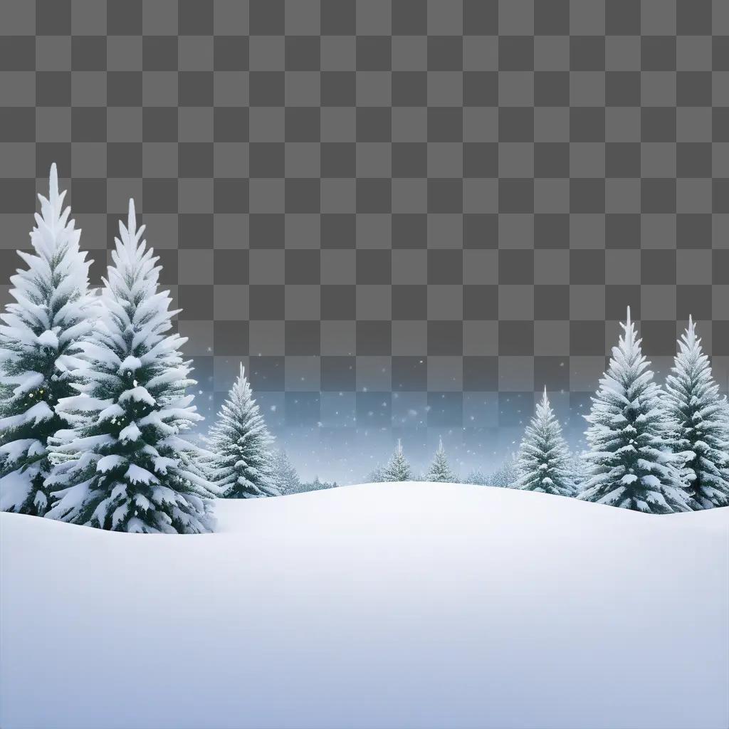 Snowy Christmas background with snow-covered trees and blue sky