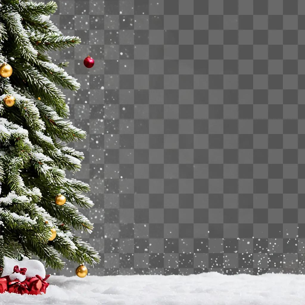 Snowy Christmas background with tree and presents