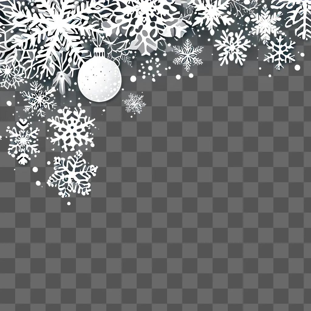 Snowy Christmas background with white ball and snowflakes