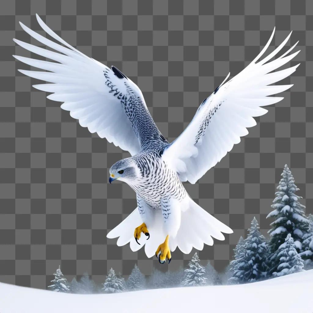 Snowy eagle in flight with snowy background