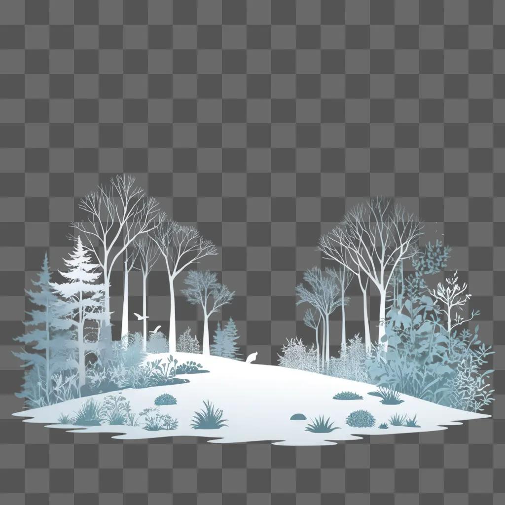 Snowy landscape with a blank background