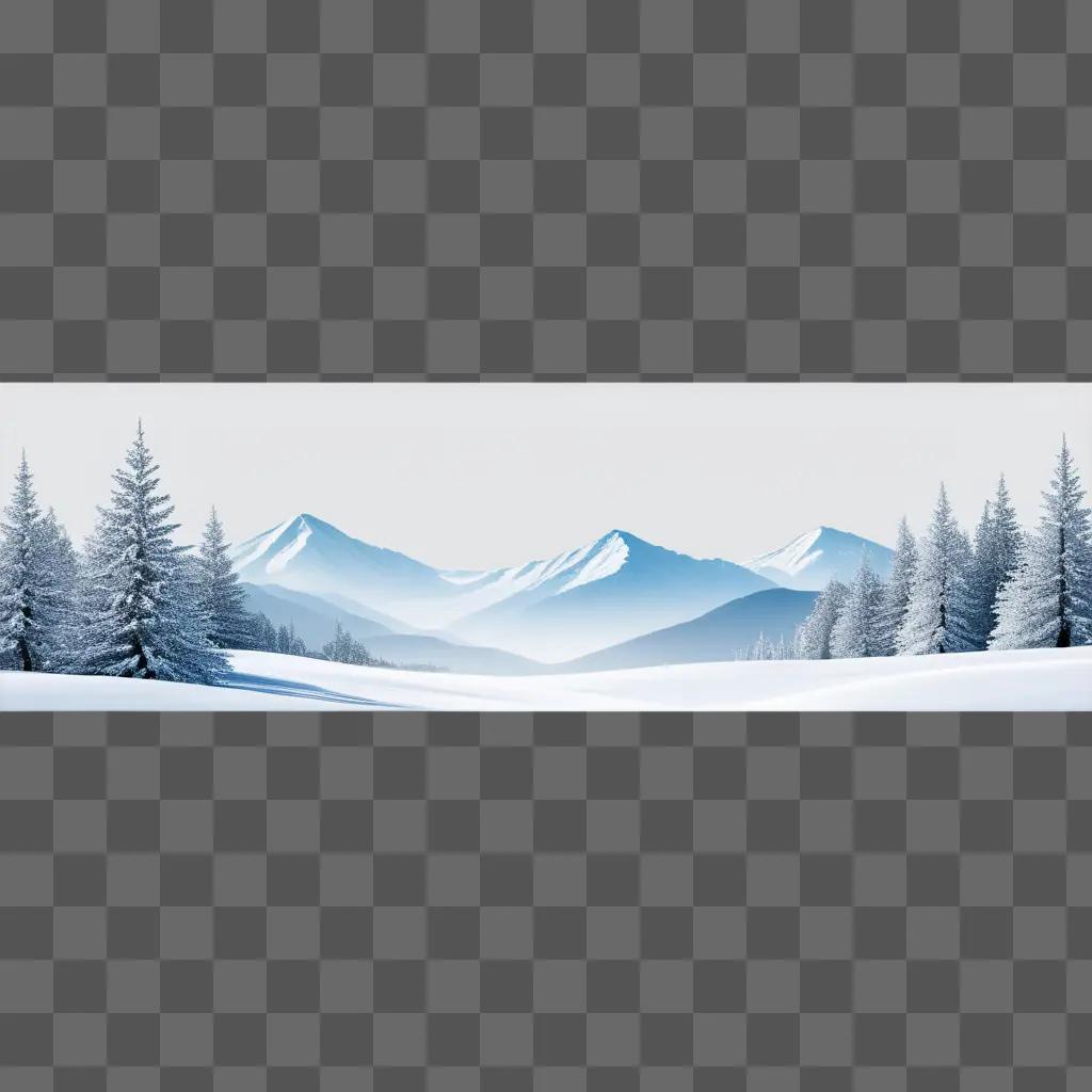 Snowy mountain landscape with white blank background