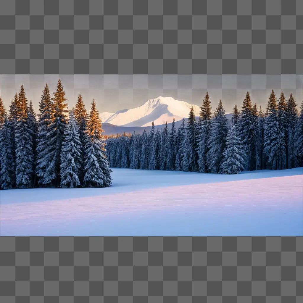 Snowy mountain with a treeline of pine trees