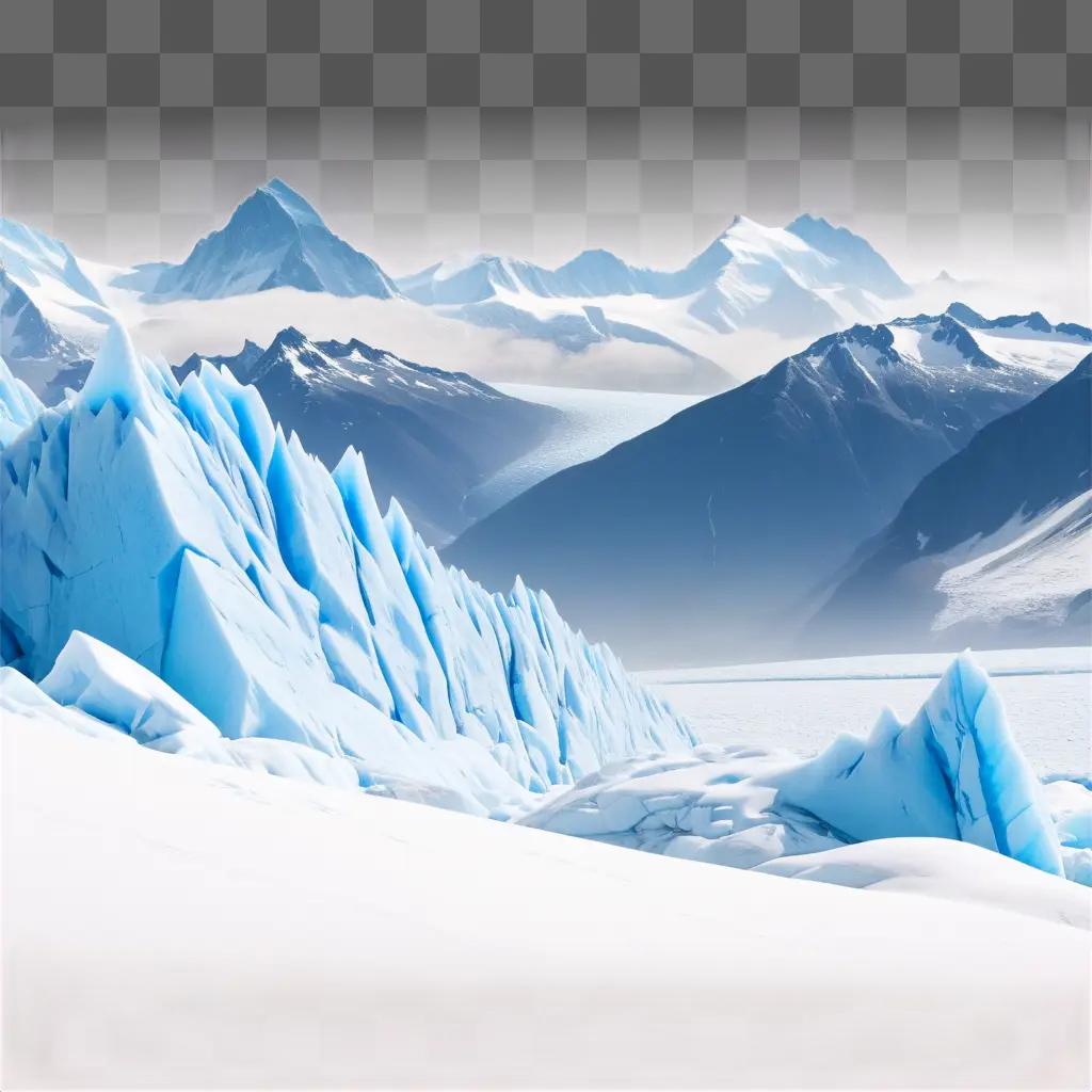 Snowy mountain with glacial peaks and ice formations