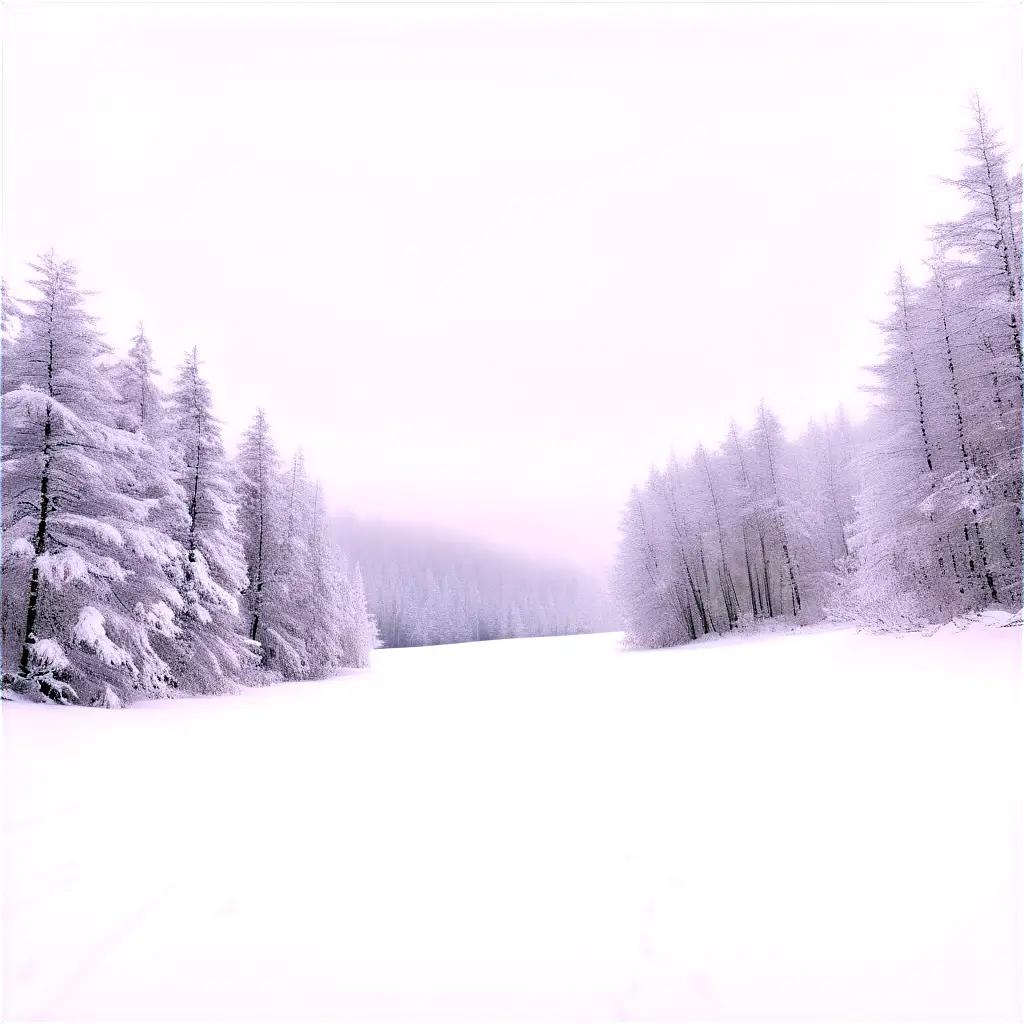 雪に覆われた小道に雪に覆われた木々が並ぶ