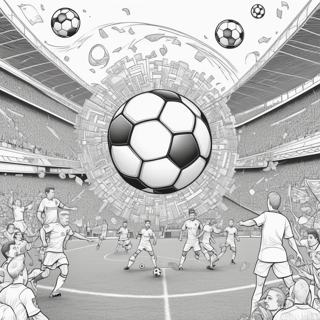 Soccer Coloring Pages - A black and white illustration of a soccer game