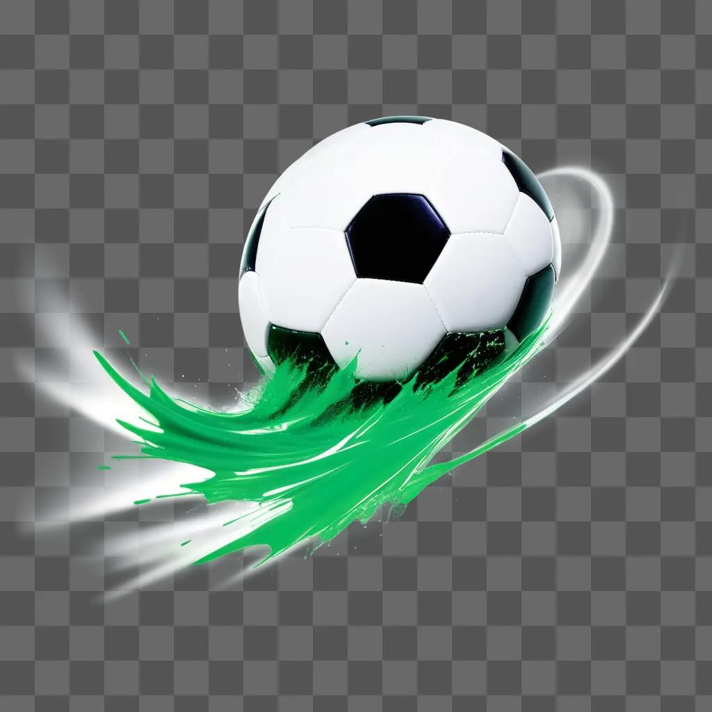 Soccer ball in motion with green splash