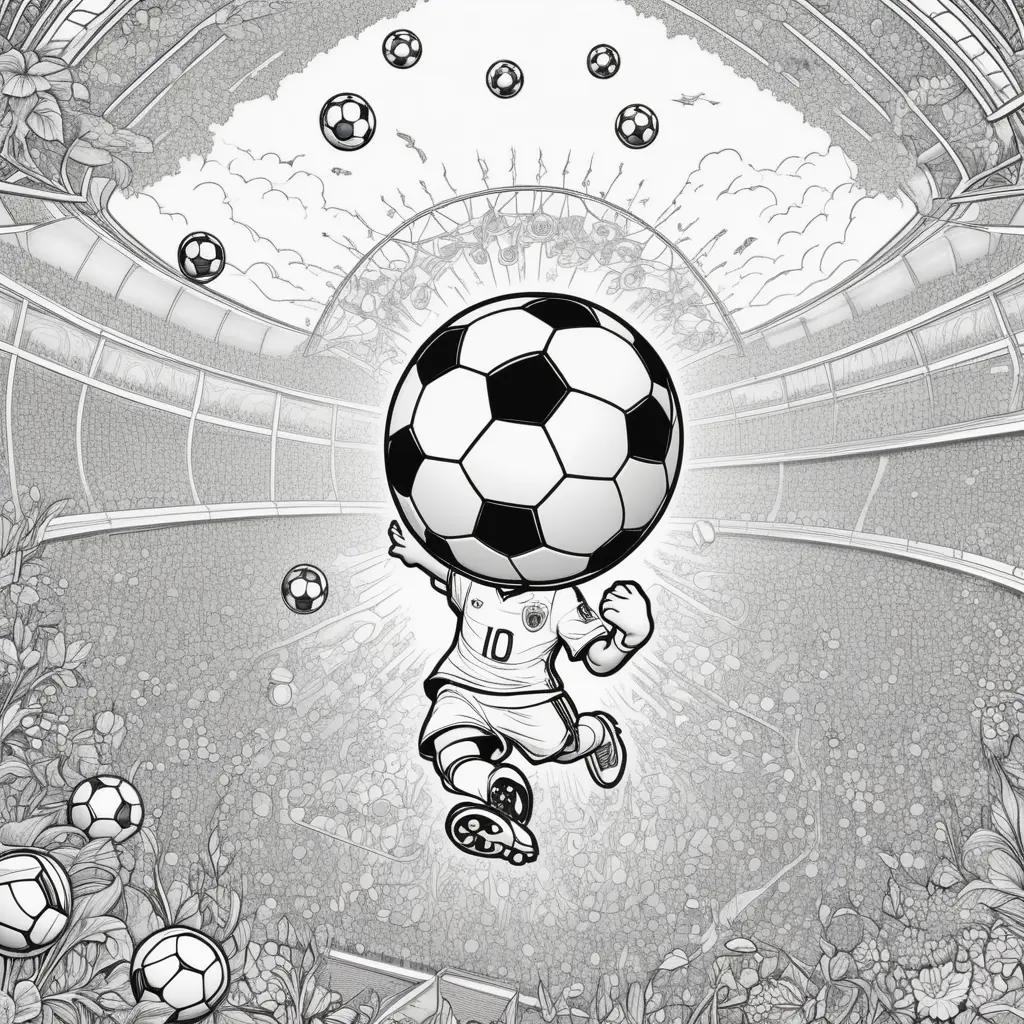 Soccer coloring pages with cartoon player and soccer ball