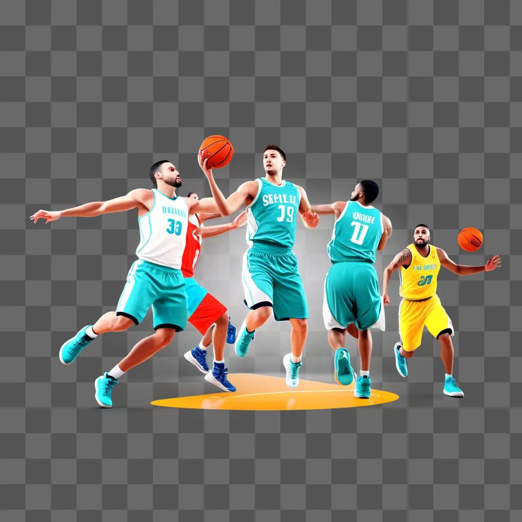 Soccer players in a 3D basketball game