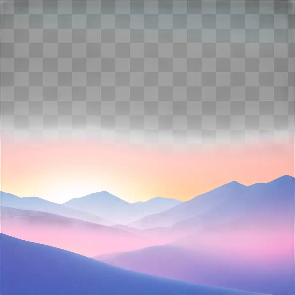 Softly painted mountains under a sunset