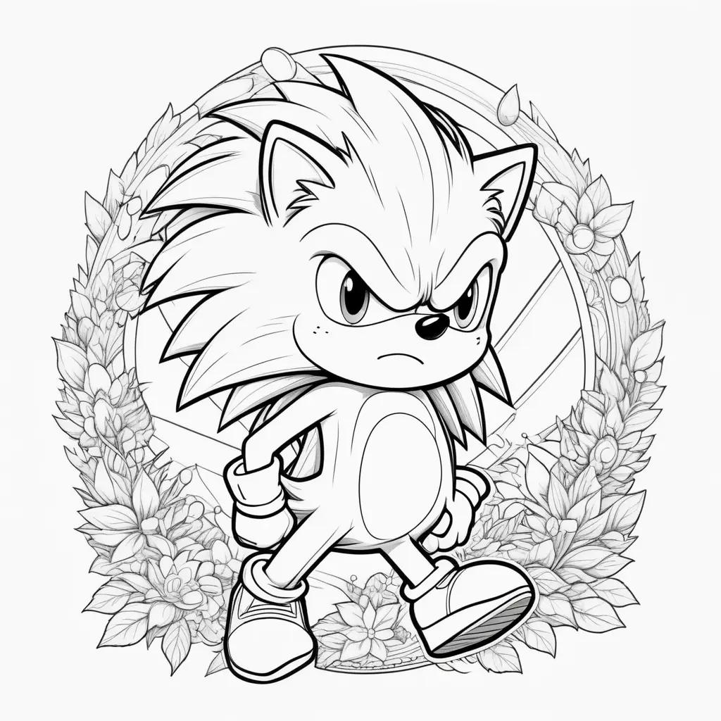 Son Sonic coloring pages for kids with flowers