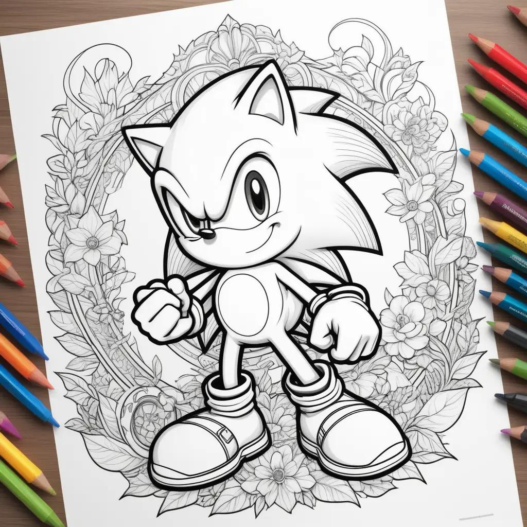 Sonic Coloring Pages featuring a Sonic the Hedgehog character in a circle frame