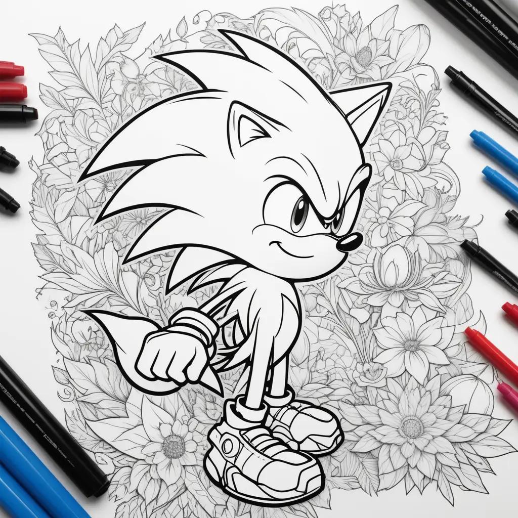 Sonic The Hedgehog Coloring Pages with a Flower Arrangement