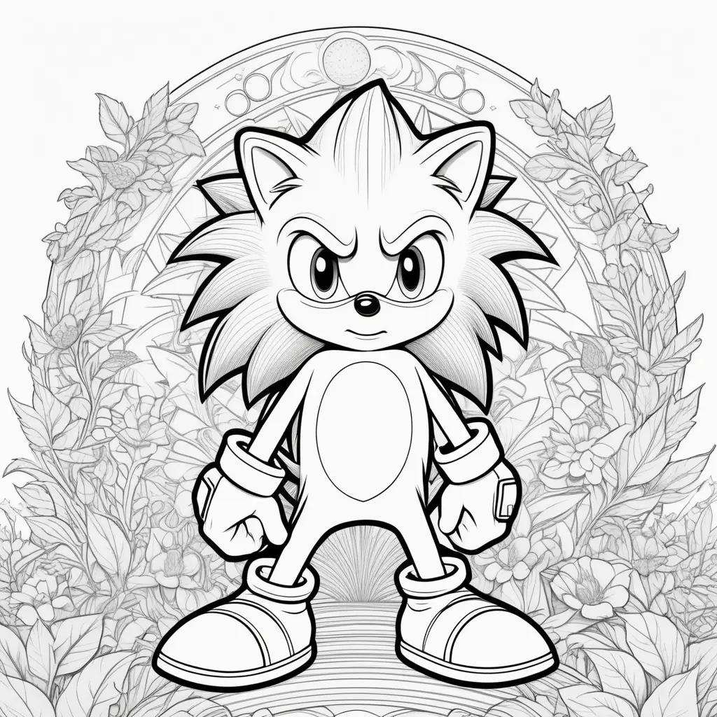 Sonic coloring page with a black and white color scheme