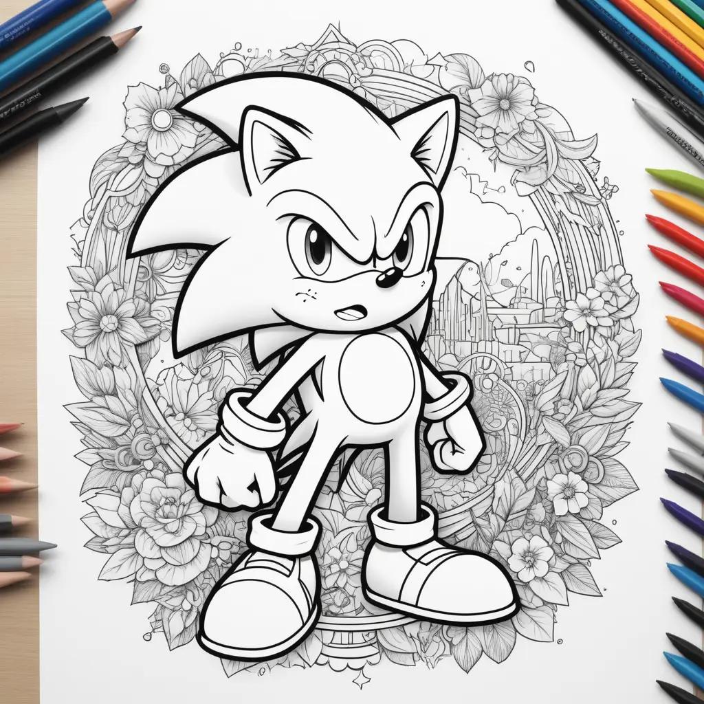 Sonic coloring page with a variety of colors