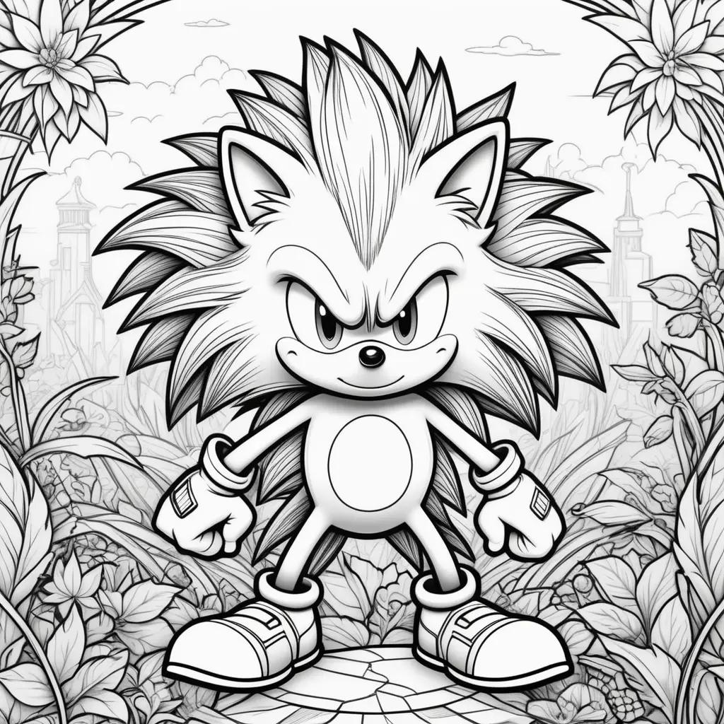 Sonic coloring page with black and white coloring