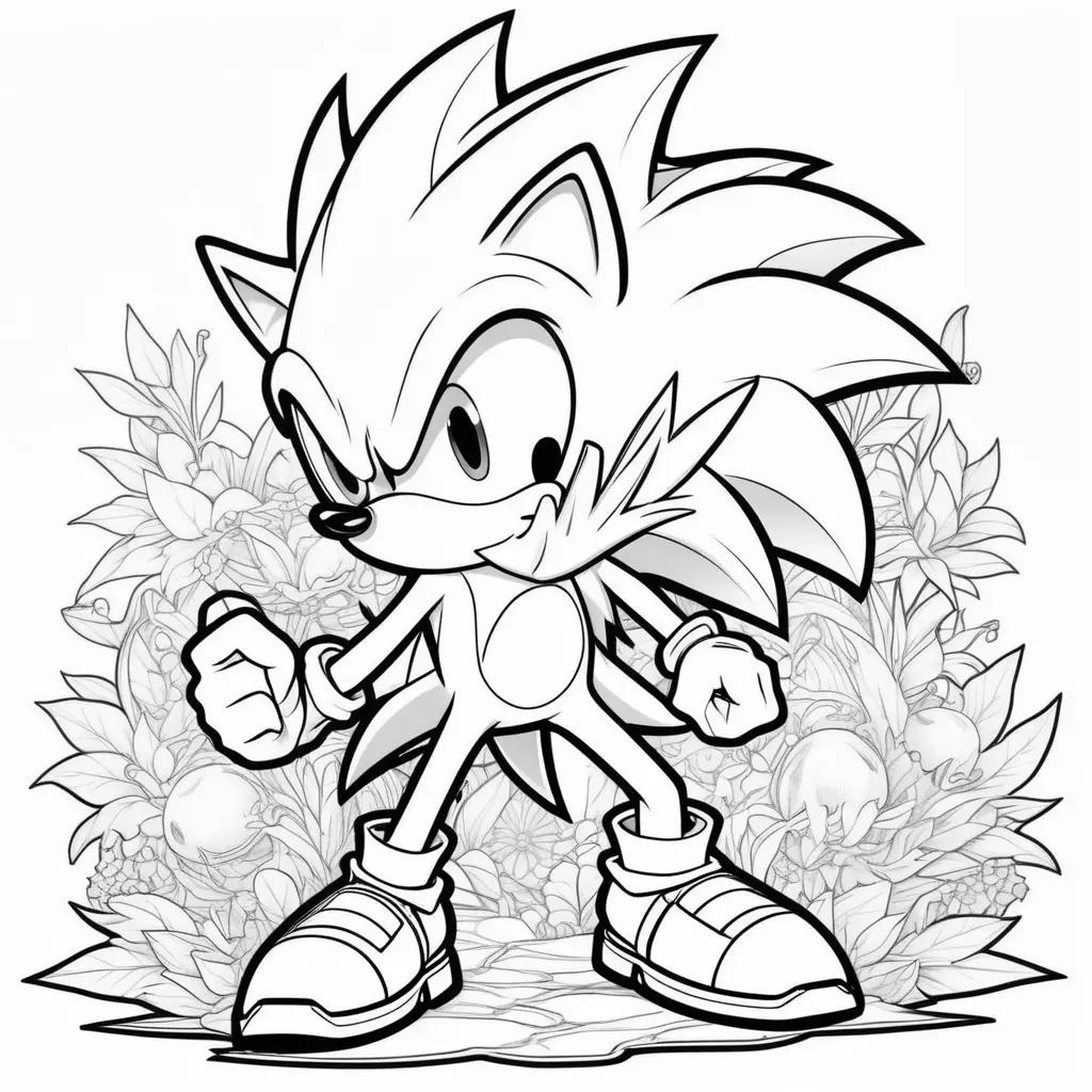 Sonic coloring pages featuring a hedgehog with a flower in his mouth