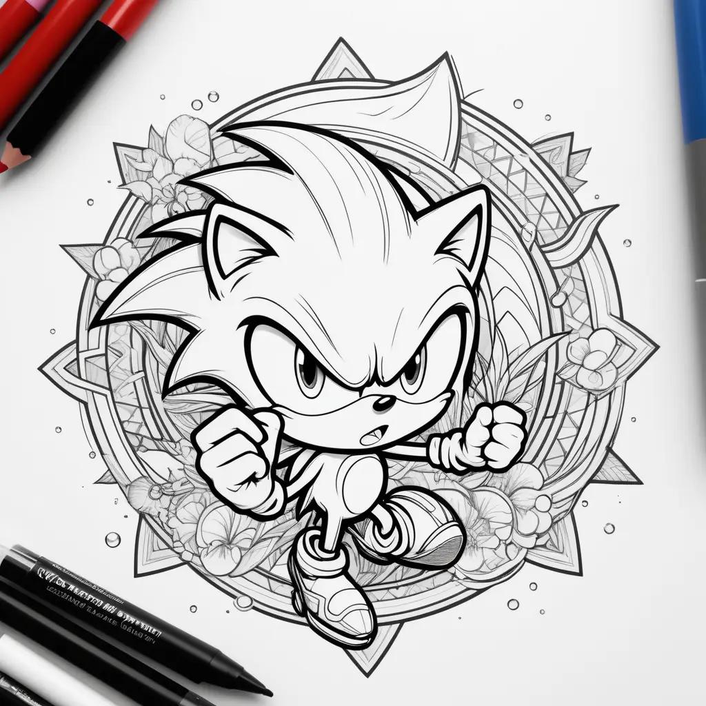 Sonic coloring pages featuring the character with a black background