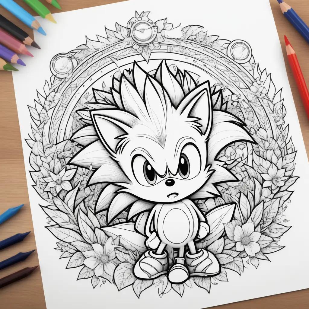 Sonic hedgehog coloring pages with flowers and clock