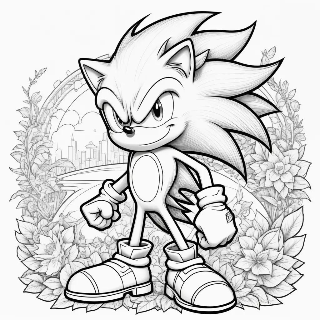 Sonic the Hedgehog Coloring Page Featuring Sonic and Flowers