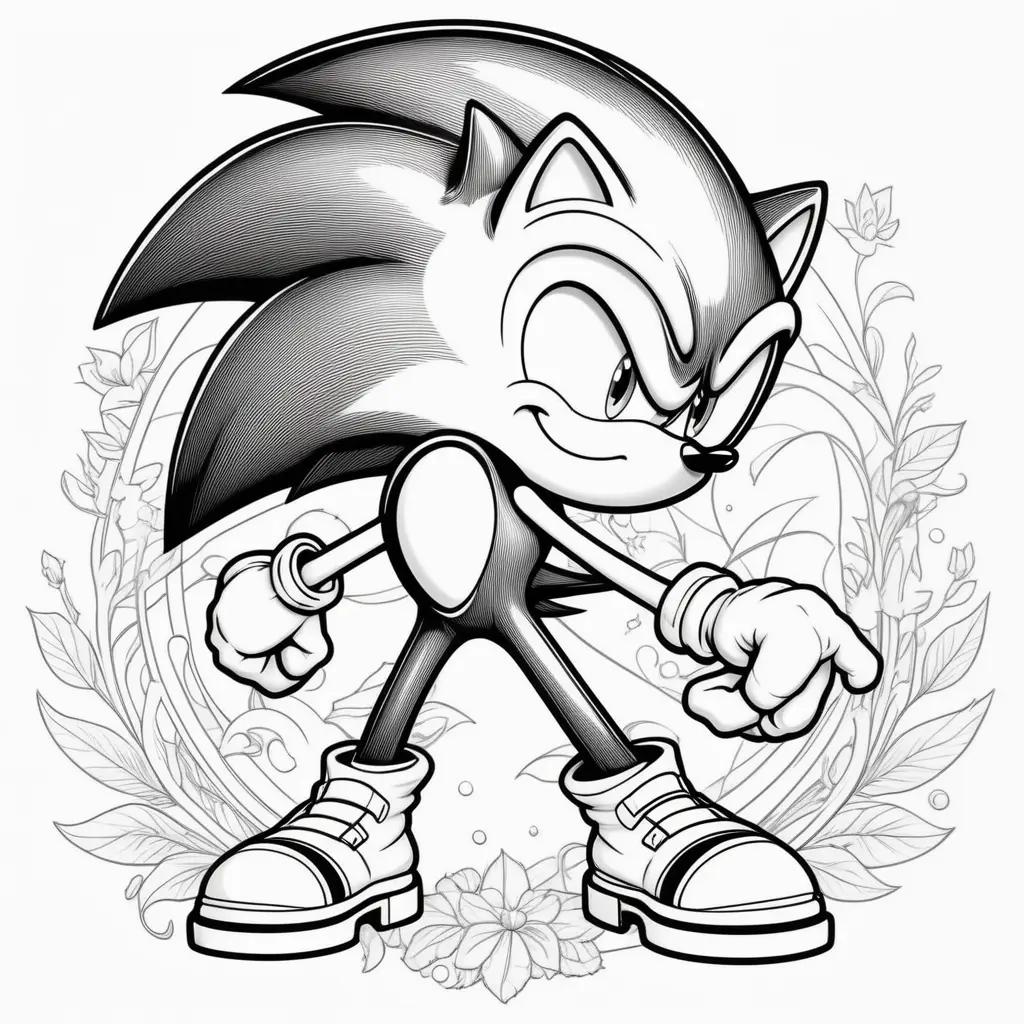 Sonic the Hedgehog Coloring Page with a floral background