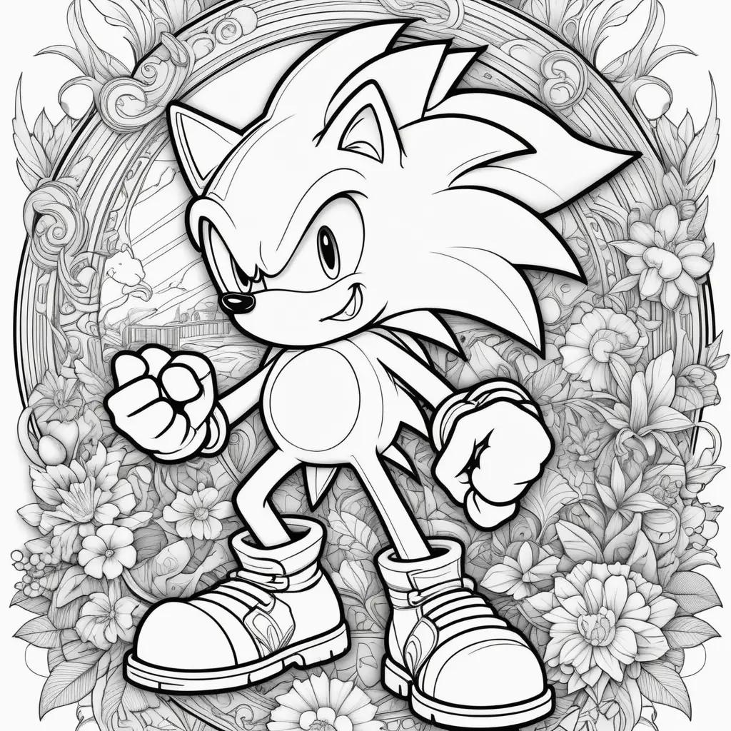 Sonic the Hedgehog coloring page featuring black and white colors