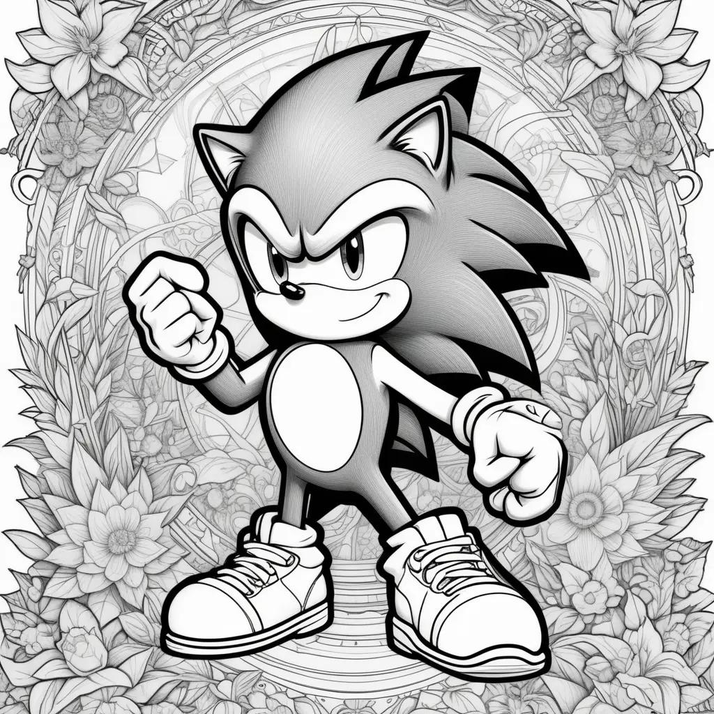 Sonic the Hedgehog coloring page with black and white design