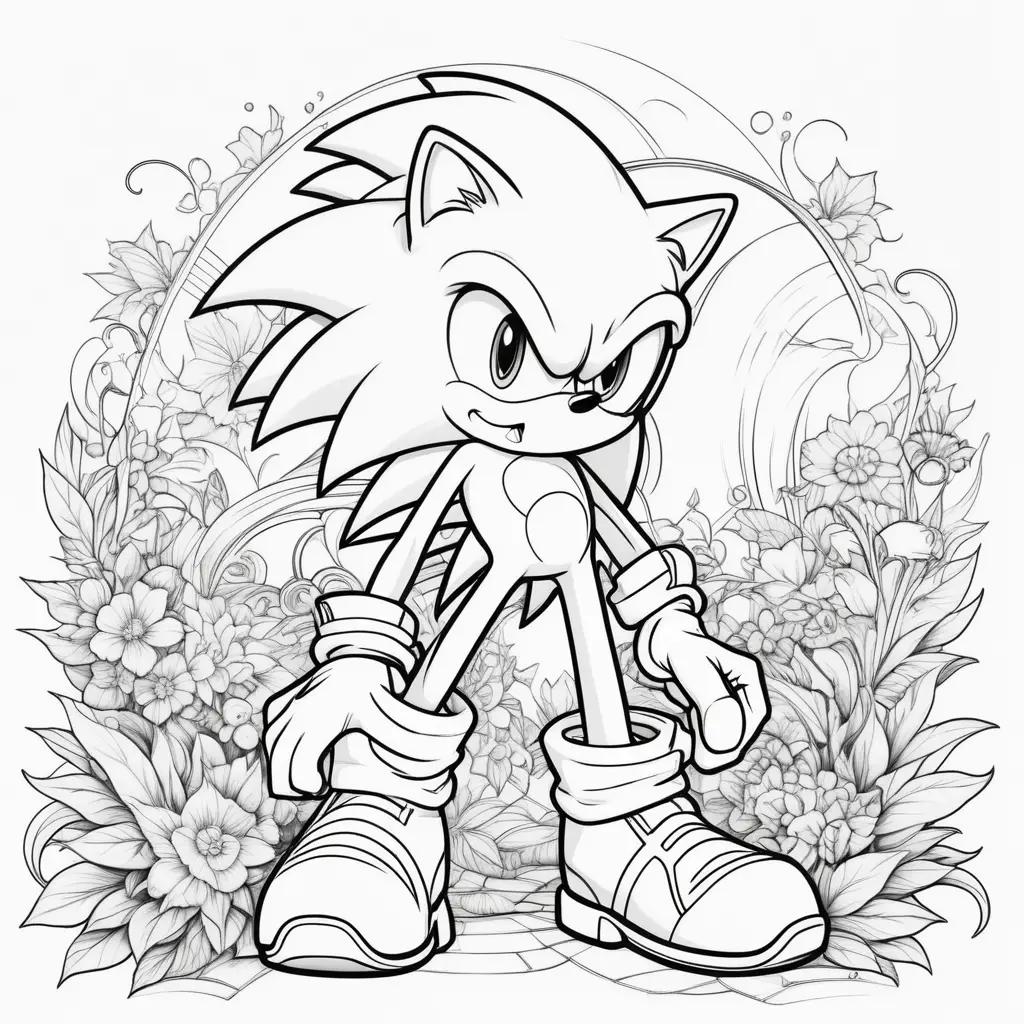 Sonic the Hedgehog coloring pages with flowers